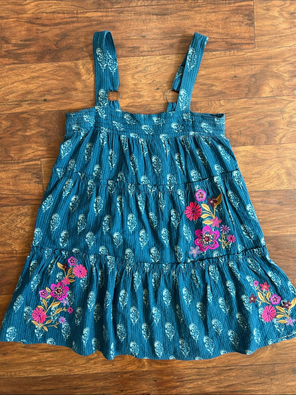 NATURAL LIFE Teal Tiered Floral Embroidered Camisole Dress